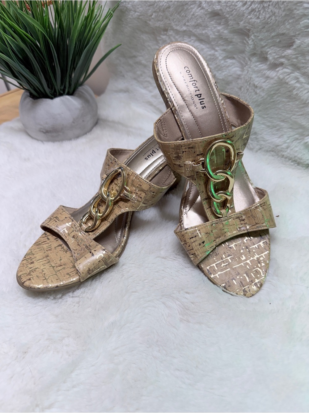 Comfort Plus Gold & Cork Look Beach Summer Sandals w/ Wedge Heels Prediction 👡